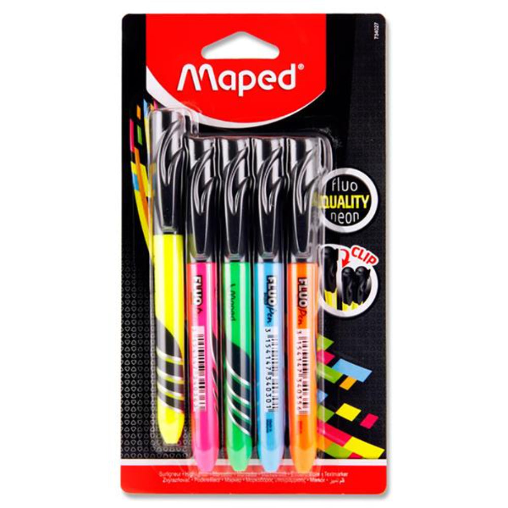 Maped Fluo'Peps Highlighter Pens - Pack of 5-Highlighters-Maped | Buy Online at Stationery Shop