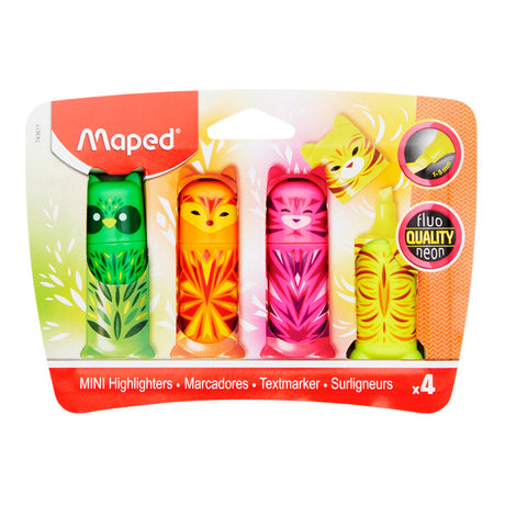 Maped Fluo'peps Mini Friends Pocket Highlighters - Pack of 4 | Stationery Shop UK