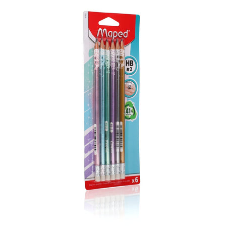 Maped Graph Hb Glitter Pencils with Eraser - Pack of 6