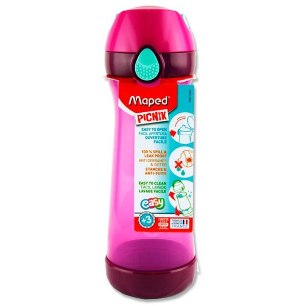 Maped Picnik 580ml Spill & Leak Proof Water Bottle with Handle - Pink | Stationery Shop UK