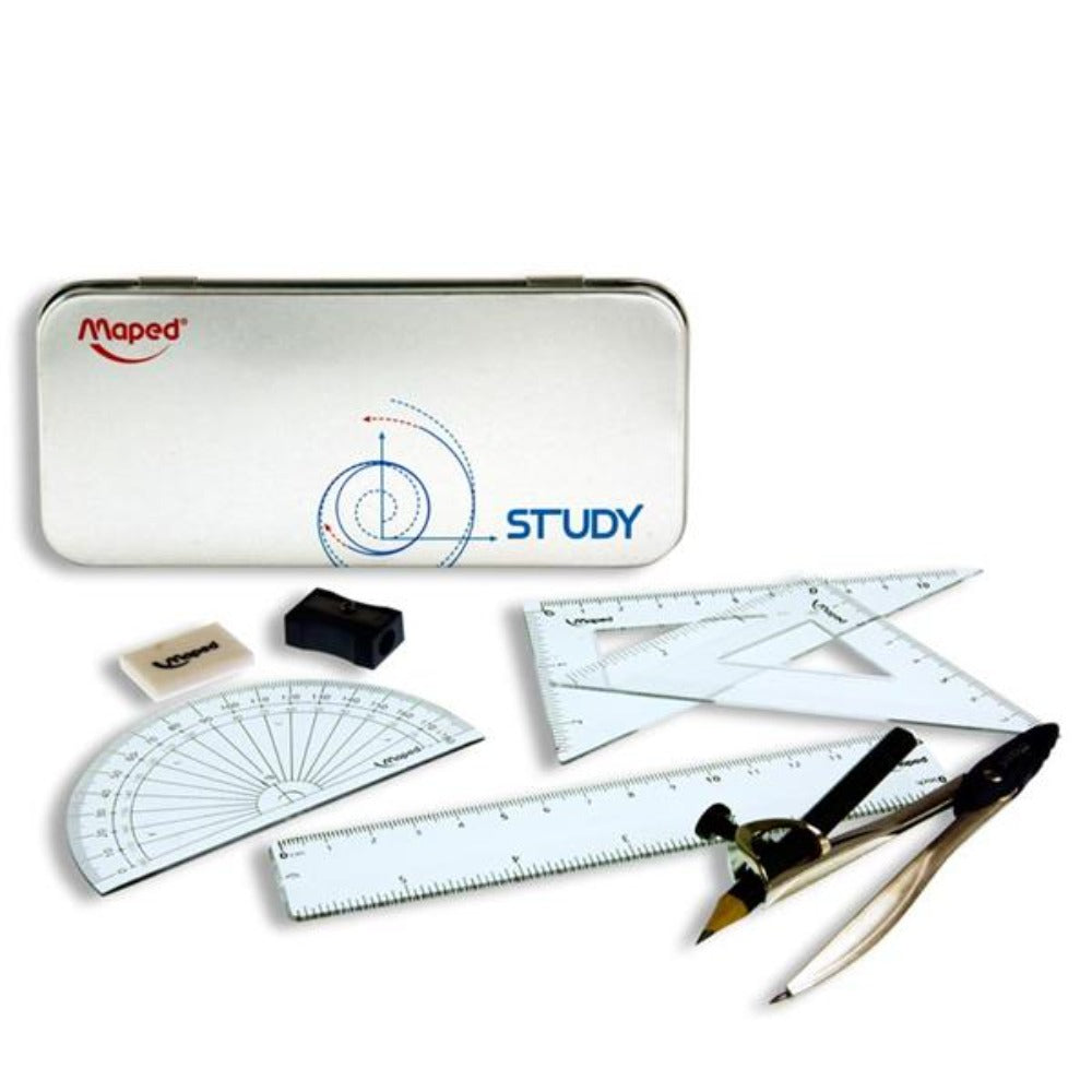 Maped Study Maths Set in Metal Tin - 8 Pieces | Stationery Shop UK