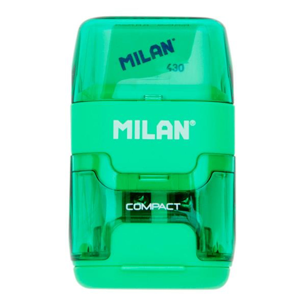 Milan Compact Twin Hole Sharpener & Eraser - Green-Sharpeners-Milan|StationeryShop.co.uk