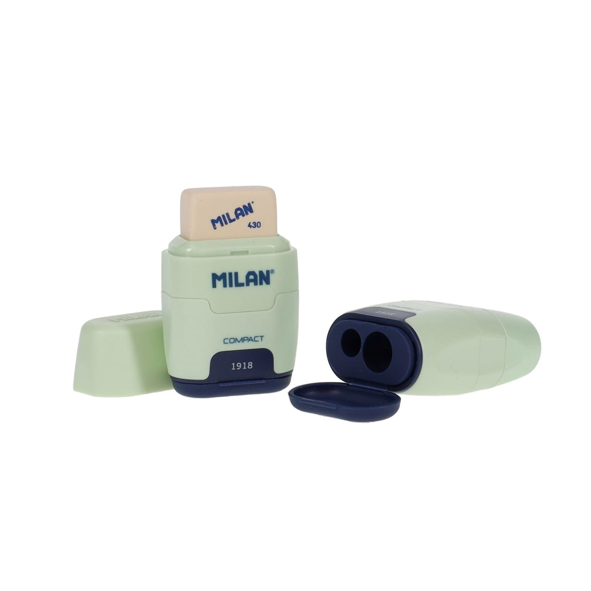 Milan Compact Twin Hole Sharpener & Eraser Matte Finish - Mint | Stationery Shop UK