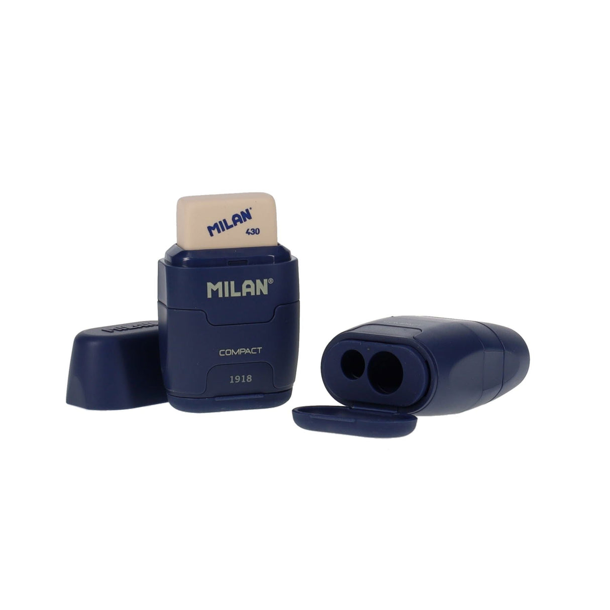 Milan Compact Twin Hole Sharpener & Eraser Matte Finish - Navy | Stationery Shop UK