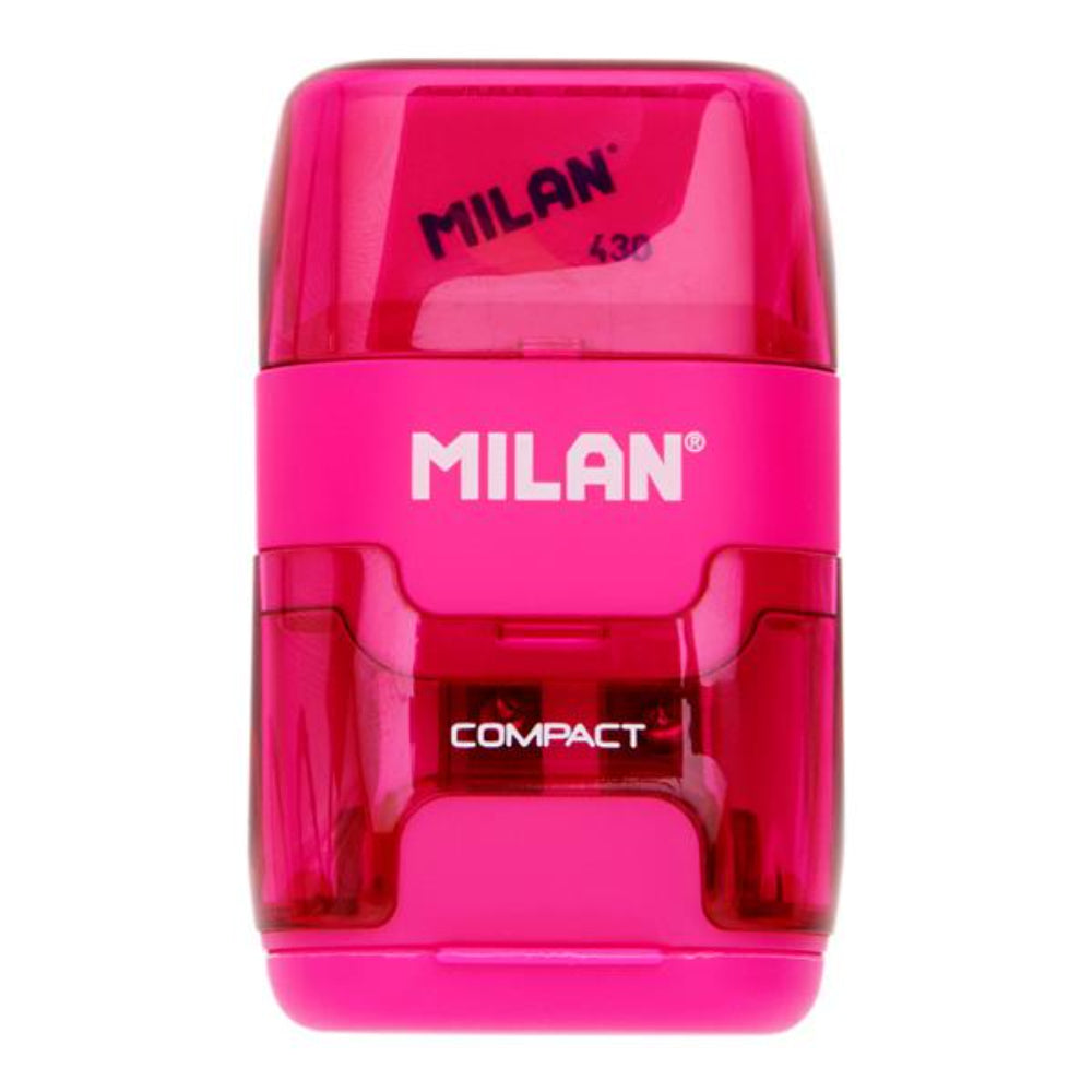 Milan Compact Twin Hole Sharpener & Eraser - Pink-Sharpeners-Milan|StationeryShop.co.uk