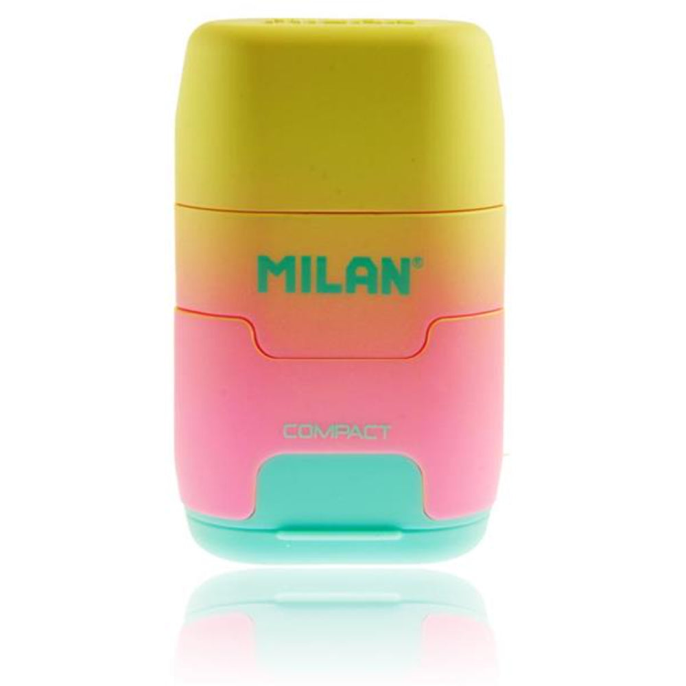 Milan Compact Twin Hole Sharpener & Eraser Sunset Yellow-Sharpeners-Milan|StationeryShop.co.uk