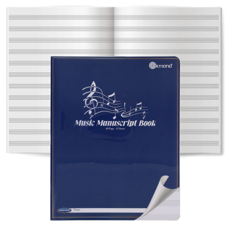 Ormond 12 Stave Durable Cover Music Manuscript Book - 40 Pages | Stationery Shop UK