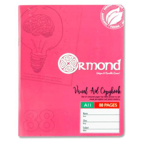 Ormond A11 Visual Aid Durable Cover Tinted Copy Book - 88 Pages - Pink | Stationery Shop UK