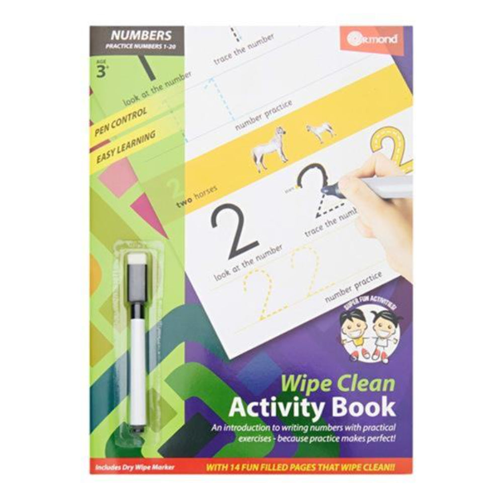 Ormond A4 Wipe Clean Activity Book with Pen - 14 Pages - Numbers 1-20-Activity Books-Ormond|StationeryShop.co.uk