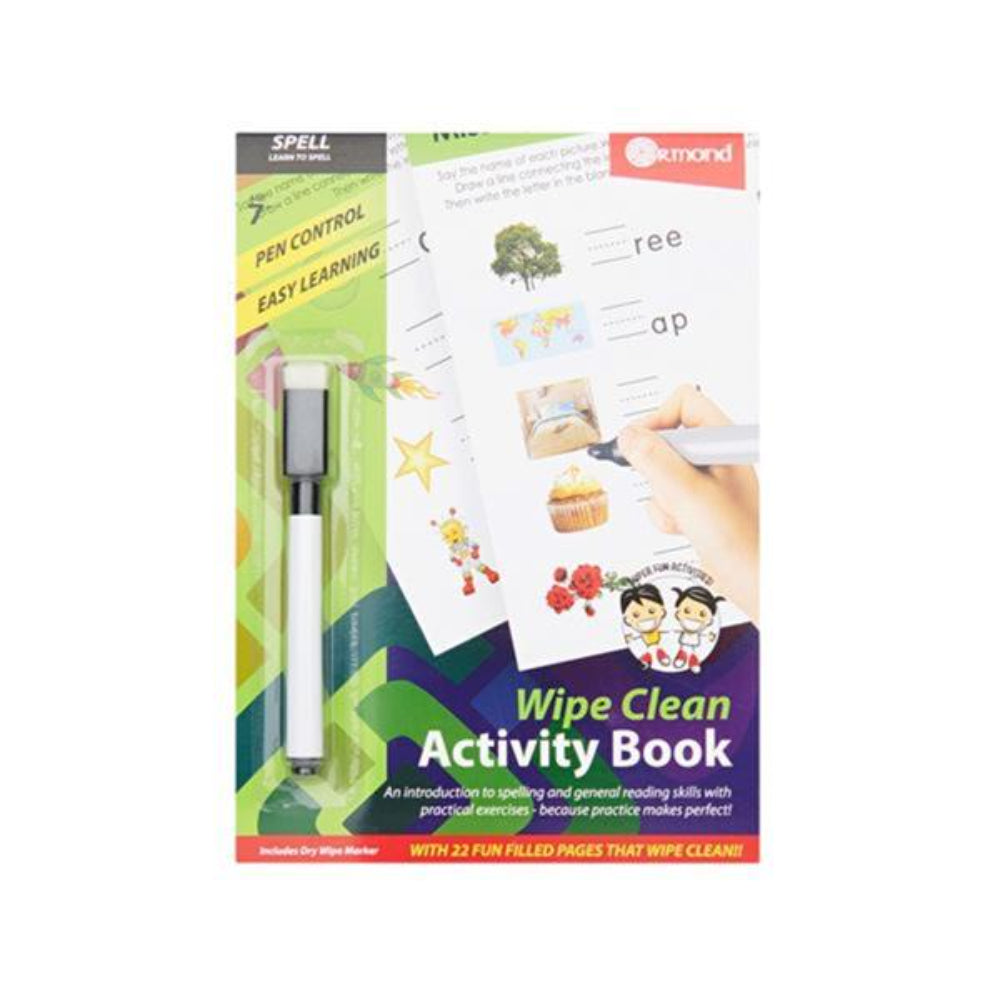 Ormond A5 Wipe Clean Activity Book with Pen - 22 Pages - Spell-Activity Books-Ormond|StationeryShop.co.uk
