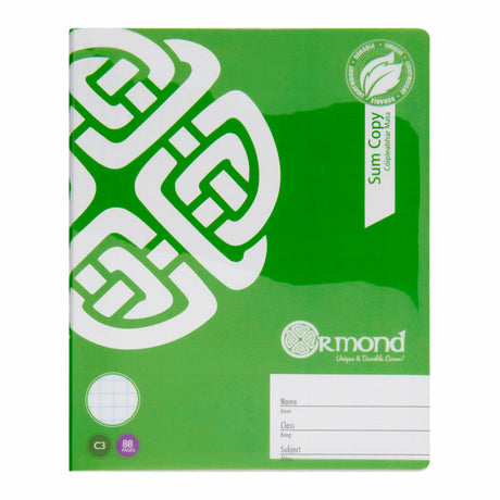Ormond C3 Durable Cover Sum Copy Book - Squared Paper - 88 Pages - Green-Copy Books-Ormond|StationeryShop.co.uk