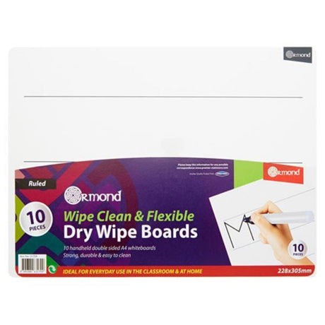Ormond Dry Wipe Board - Wide Ruled - 228x305mm - Letters - Pack of 10-Whiteboards-Ormond | Buy Online at Stationery Shop