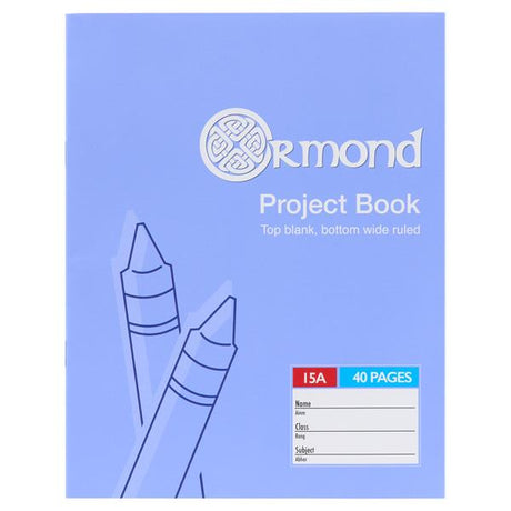 Ormond No.15a Project Book - Top Blank, Bottom Extra Wide Ruled - 40 Pages | Stationery Shop UK