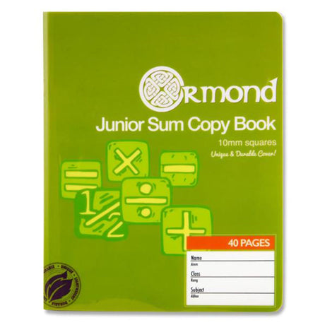 Ormond Squared Paper Durable Cover Junior Sum Copy Book - 10mm Squares - 40 Pages - Green-Copy Books-Ormond|StationeryShop.co.uk