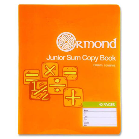 Ormond Squared Paper Durable Cover Junior Sum Copy Book - 20mm Squares - 40 Pages | Stationery Shop UK