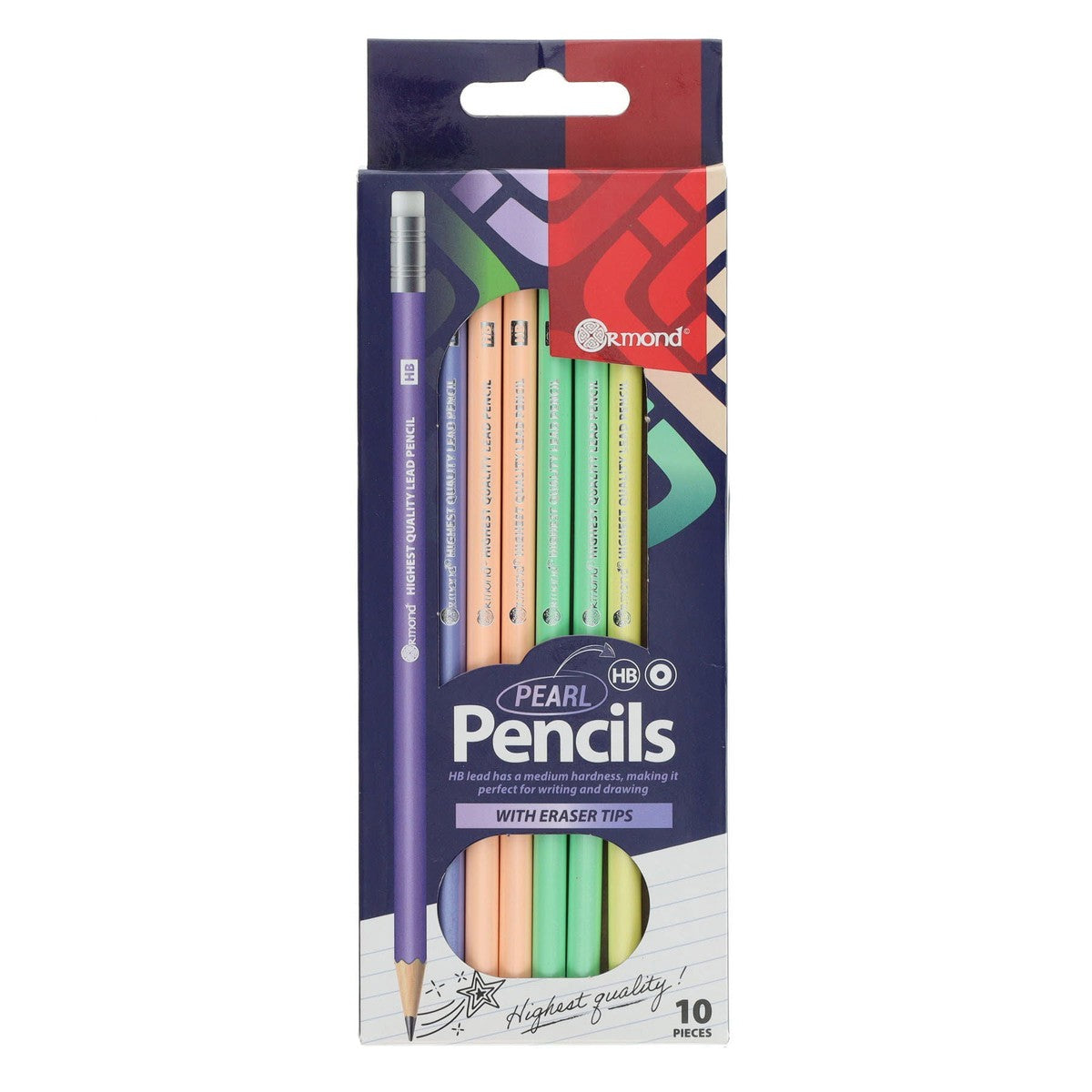 Ormond Wallet of 10 HB Eraser Tipped Pencils - Pearl