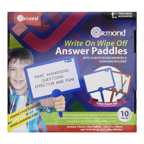 Ormond Write On Wipe Off Answer Paddles with Markers & Erasers - Pack of 10 | Stationery Shop UK