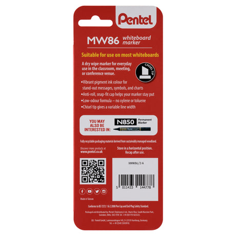 Pentel Whiteboard Markers Black - Pack of 2