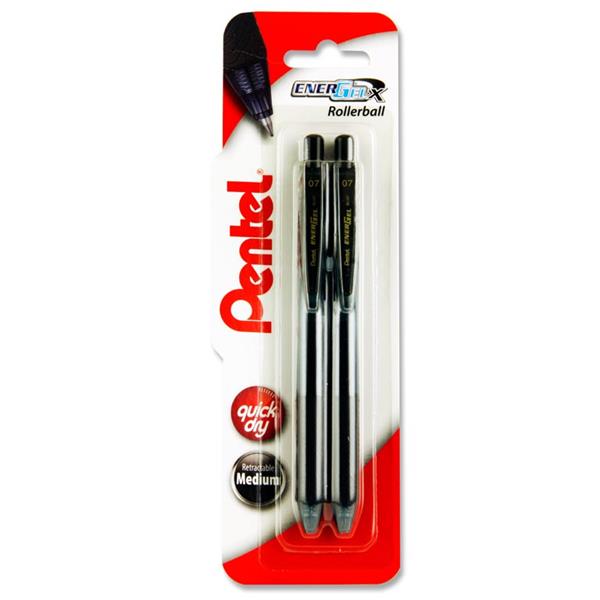 Pentel Energel-X Bl107 0.7mm Rollerball Gel Pens - Black - Pack of 2 | Stationery Shop UK