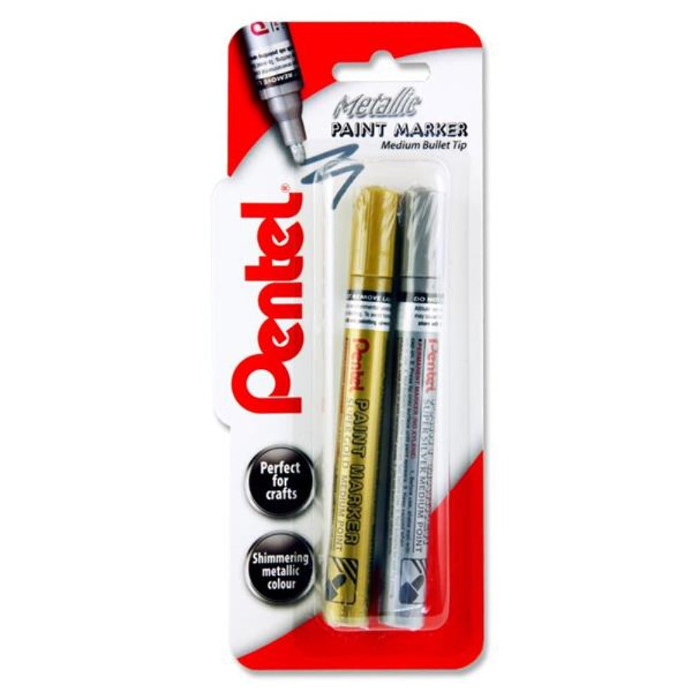 Pentel Metallic Paint Markers - Silver & Gold - Medium - Pack of 2-Markers-Pentel|StationeryShop.co.uk