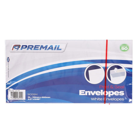 Premail DL Peel & Seal Envelopes - 110 x 220mm - White - Pack of 50