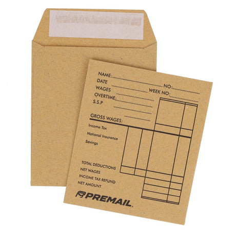 Premail Peel & Seal Printed Wages Manilla Envelopes - Pack of 50