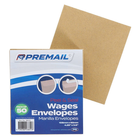 Premail Peel & Seal Wages Envelopes - Manilla - Pack of 50