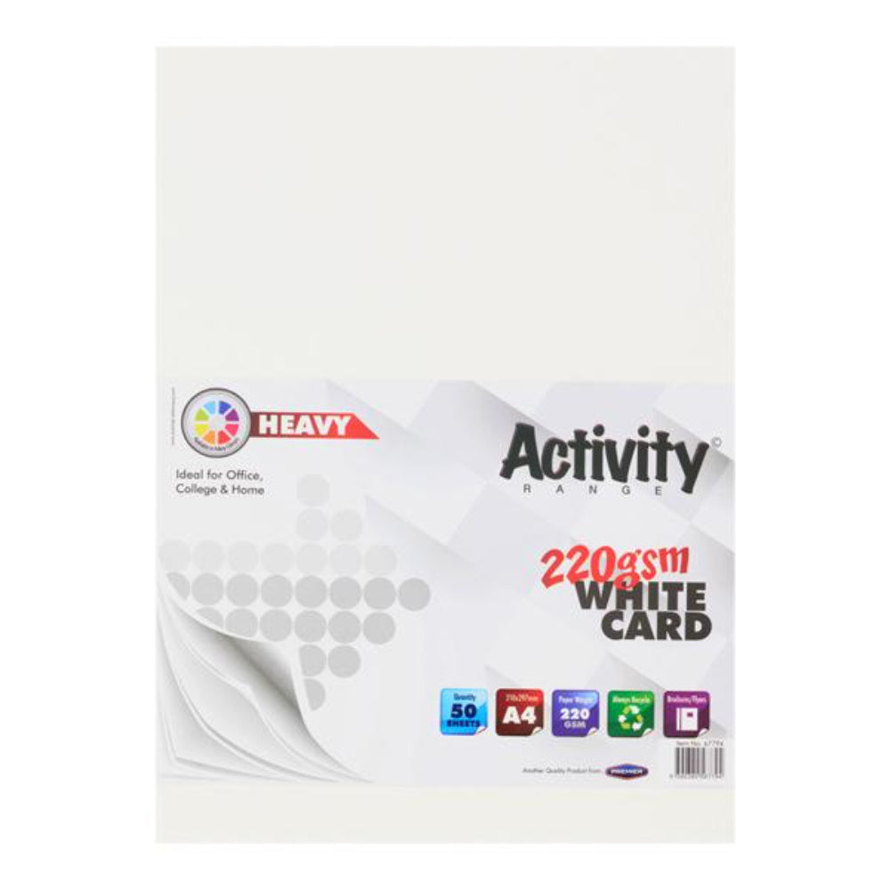 Premier A4 Heavy Card - 220gsm - White - 50 Sheets | Stationery Shop UK