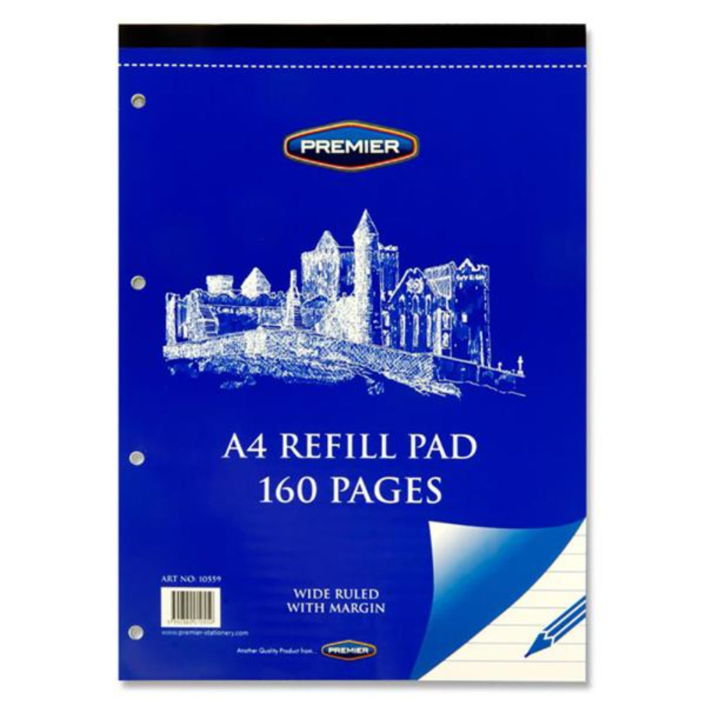 Premier A4 Refill Pad - Wide Ruled - Top Bound - 160 Pages | Stationery Shop UK