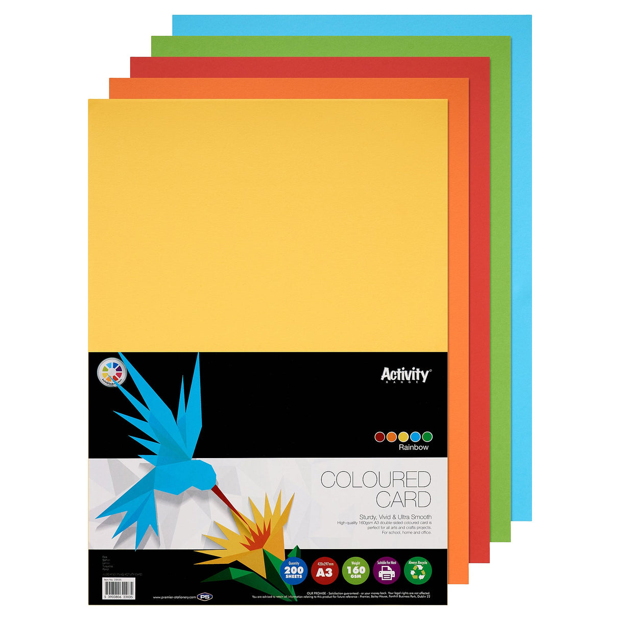 Premier Activity A3 Card - 160gsm - Rainbow - 200 Sheets-Craft Paper & Card-Premier|StationeryShop.co.uk