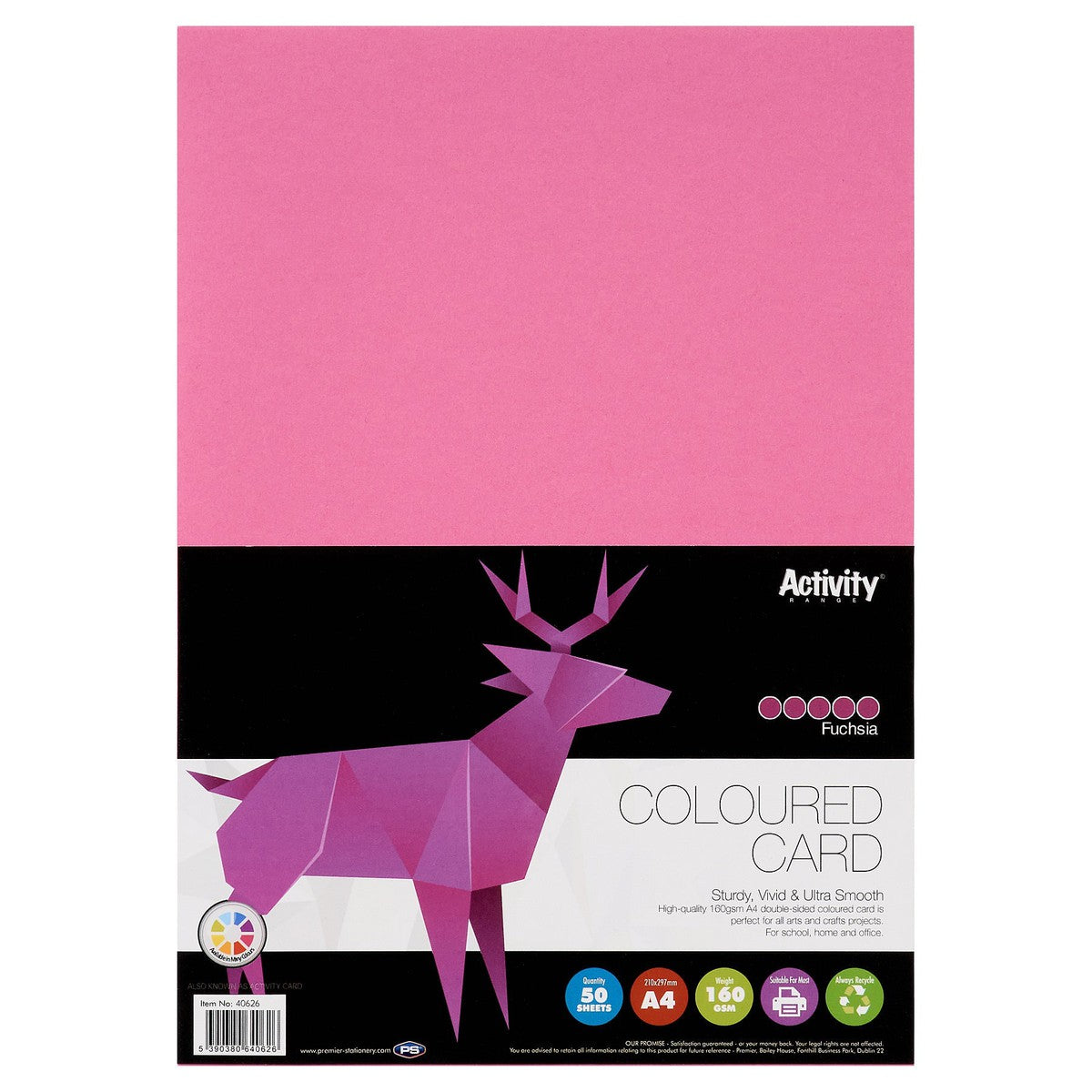 Premier Activity A4 160gsm Card - Fuchsia - 50 Sheets-Craft Paper & Card-Premier | Buy Online at Stationery Shop