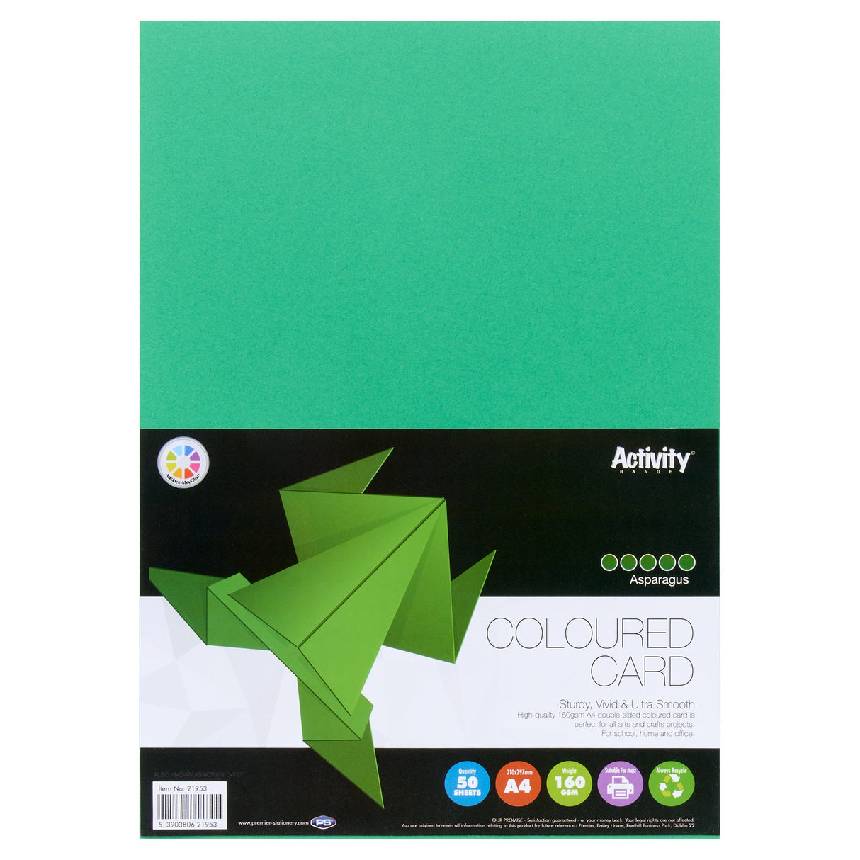 Premier Activity A4 Card - 160 gsm - Asparagus Green - 50 Sheets | Stationery Shop UK