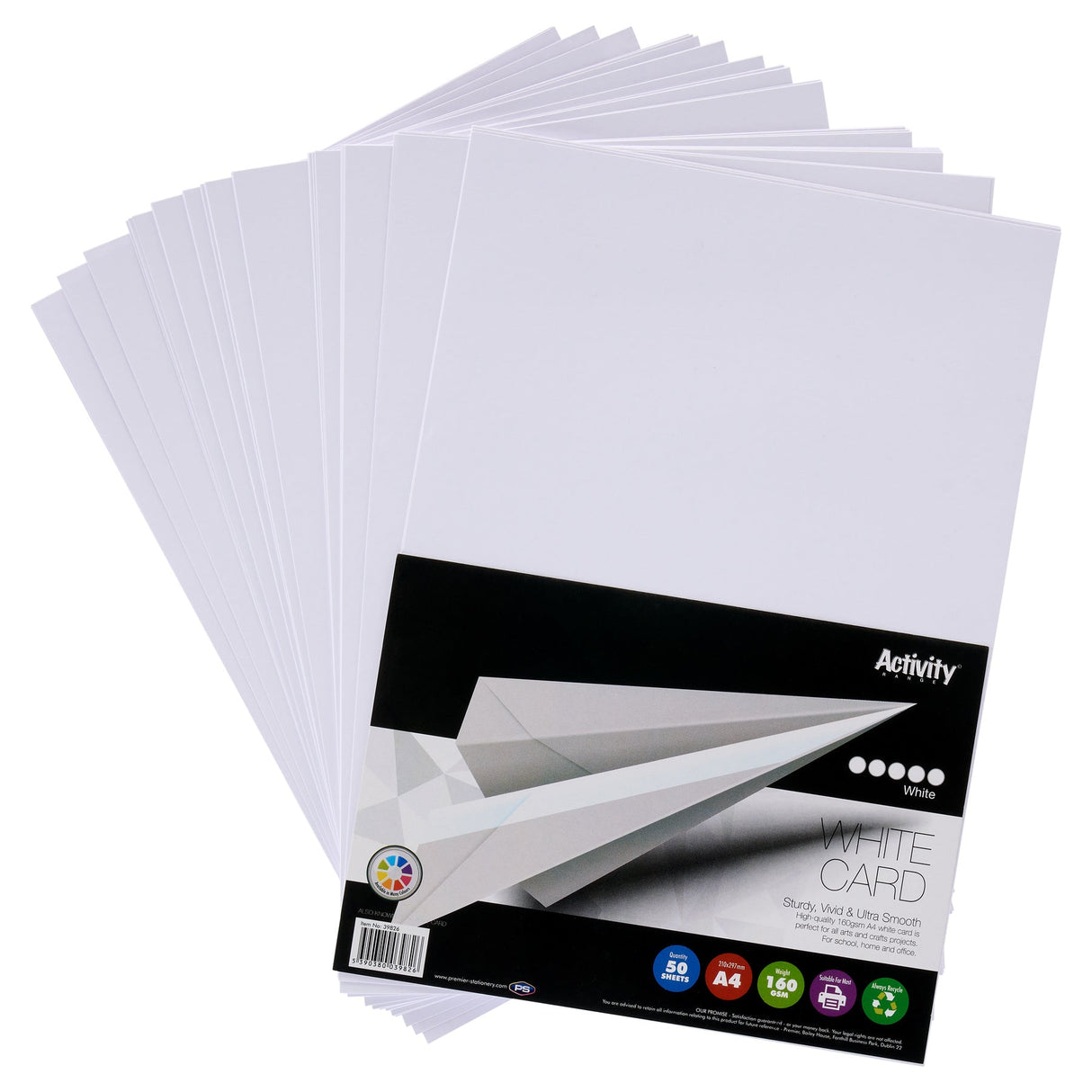 Premier Activity A4 Card - 160 gsm - White - 50 Sheets | Stationery Shop UK