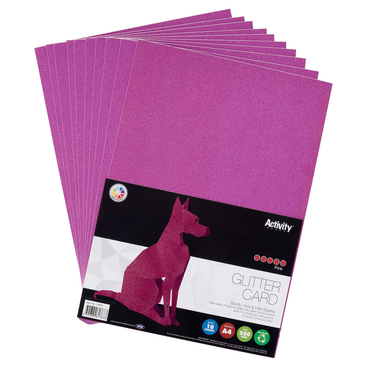 Premier Activity A4 Glitter Card - 250 gsm - Pink - 10 Sheets | Stationery Shop UK