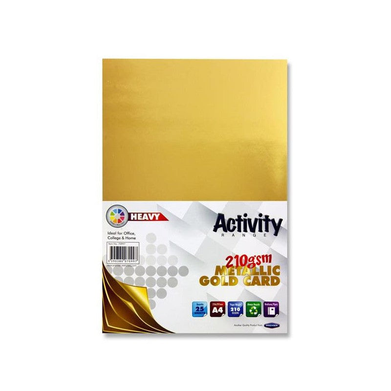 Premier Activity A4 Heavy Metallic Card - 210gsm - Gold - 25 Sheets | Stationery Shop UK