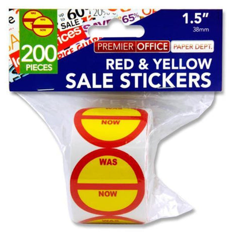 Premier Office 1.5 Red & Yellow Sale Stickers - Roll of 200 Stickers | Stationery Shop UK