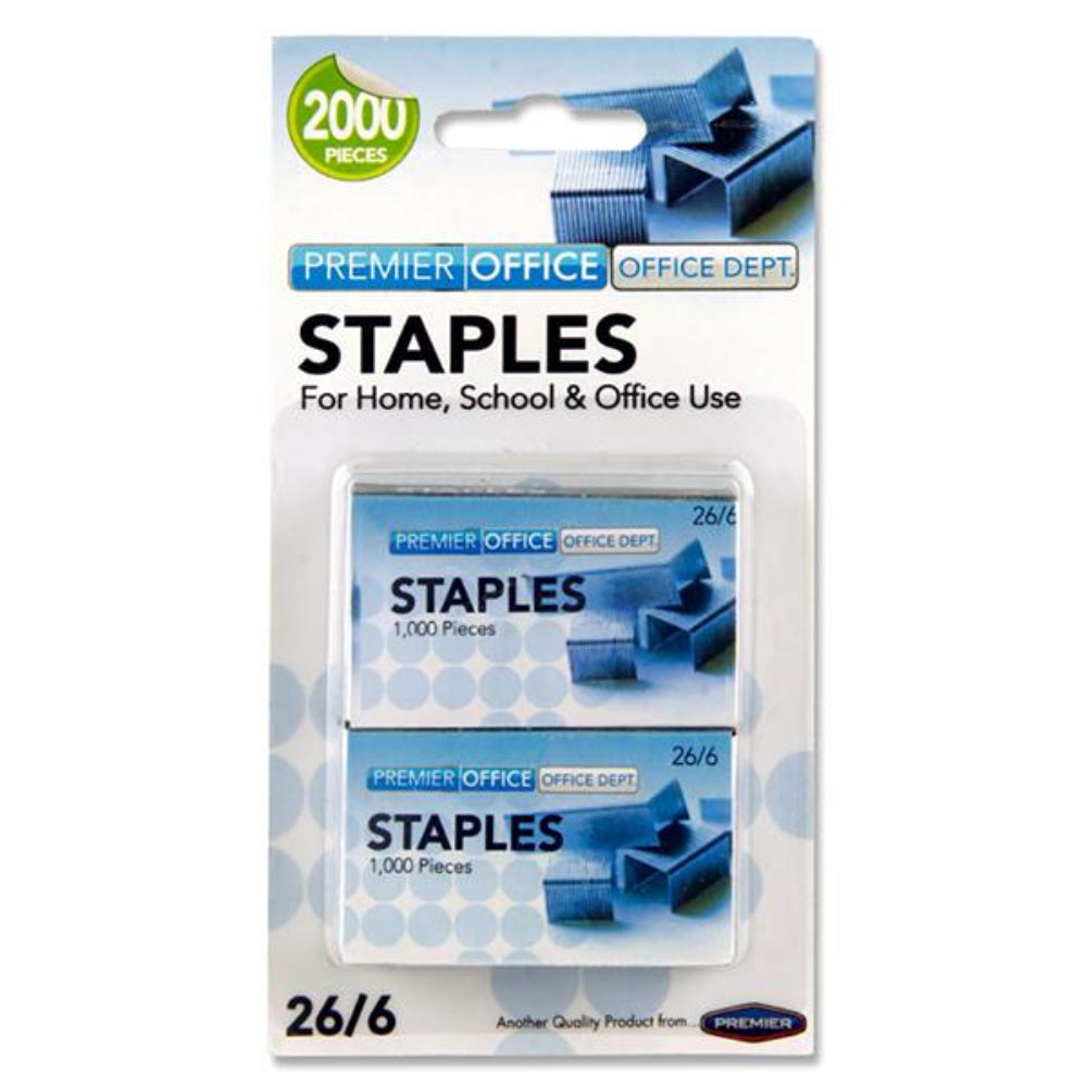 Premier Office 26/6 Staples - Pack of 2x1000 Staples | Stationery Shop UK