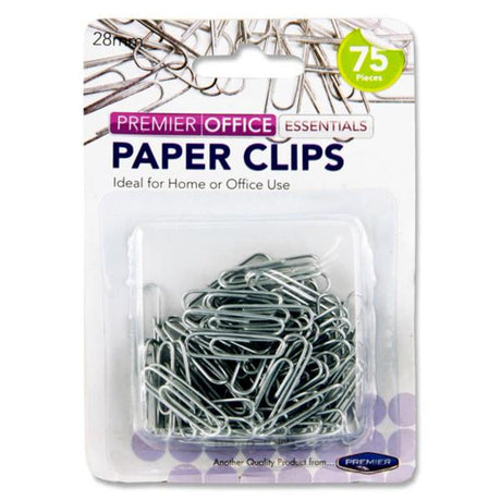 Premier Office 28mm Paper Clips - Silver - Pack of 75 | Stationery Shop UK