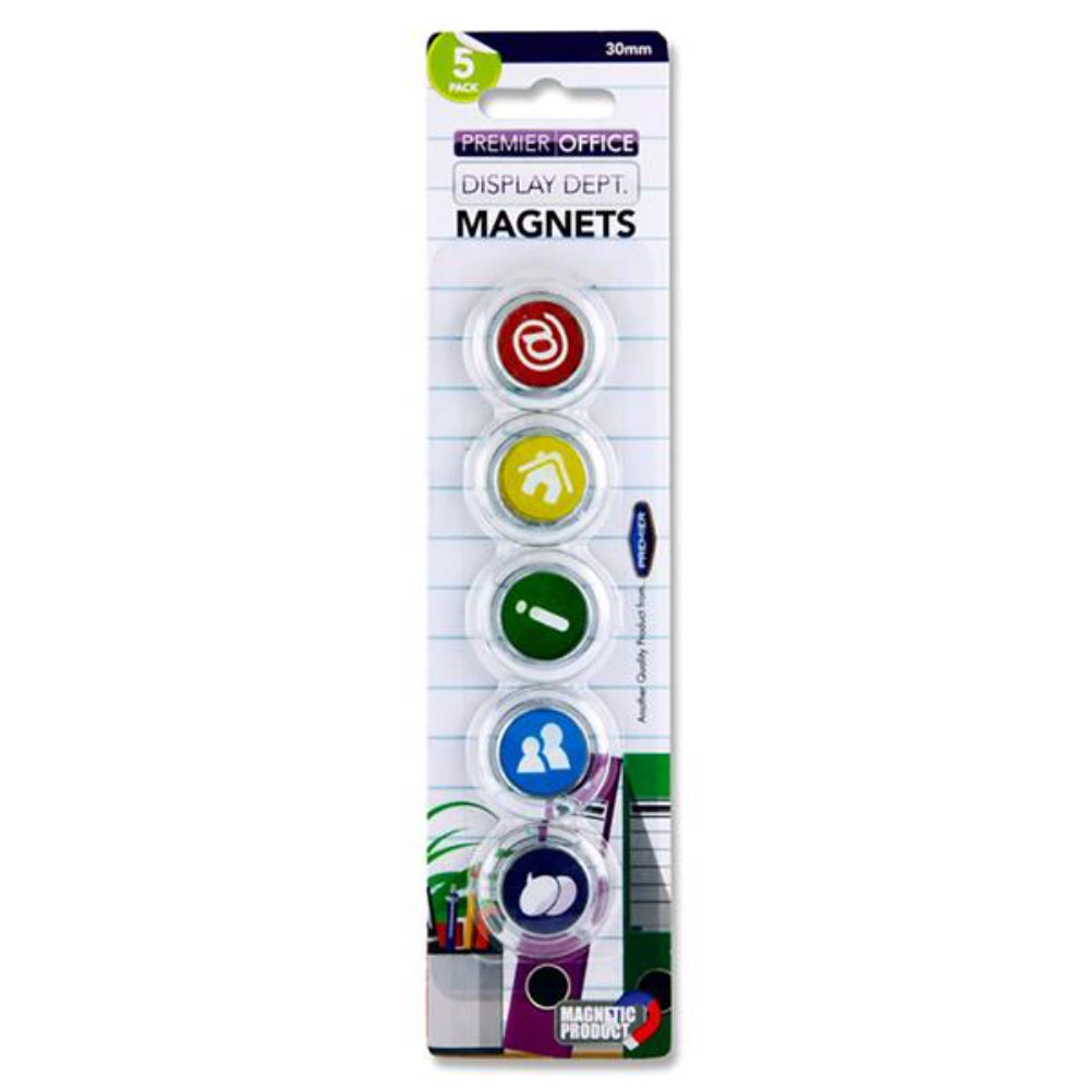 Premier Office 30mm Round Magnets - IT Icons - Pack of 5 | Stationery Shop UK