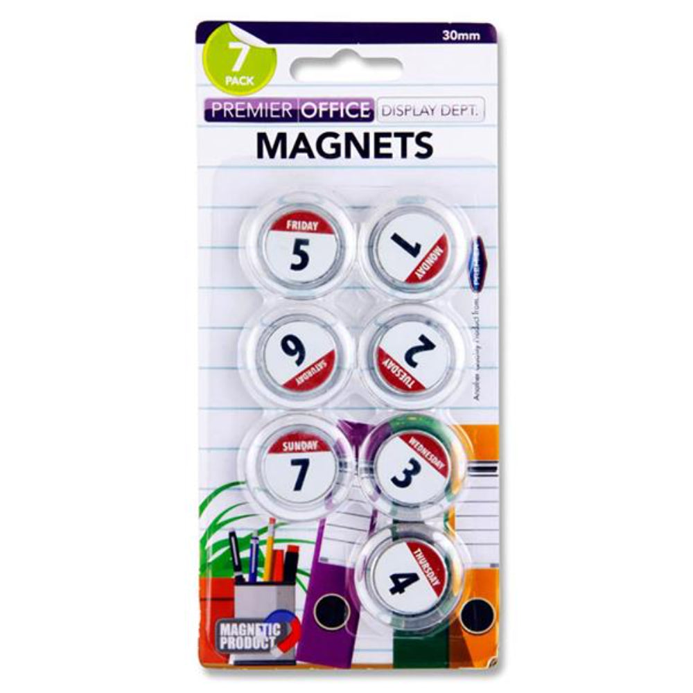 Premier Office 30mm Round Magnets - Weekdays - Pack of 7 | Stationery Shop UK