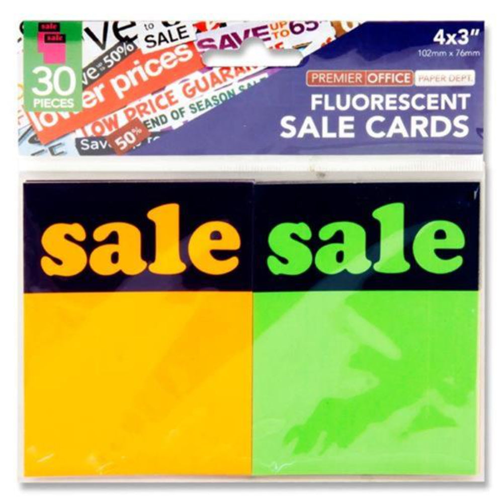 Premier Office 4x3 Sale Cards - Fluorescent - Pack of 30-Sale Cards & Stickers-Premier Office|StationeryShop.co.uk