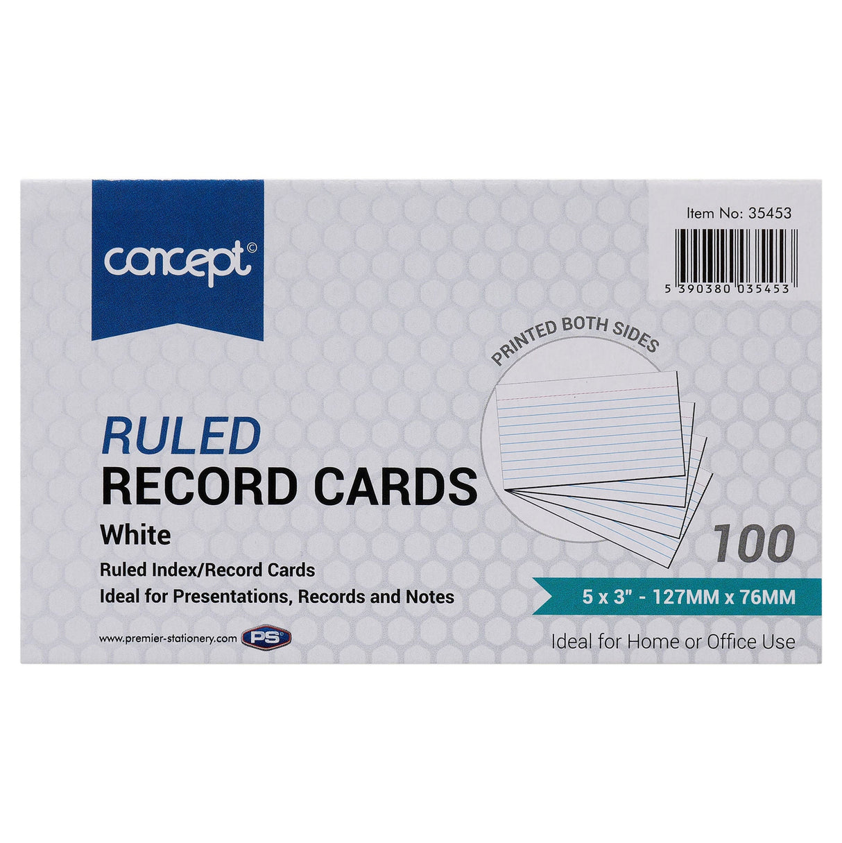 Premier Office 5 x 3 Ruled Record Cards - White - Pack of 100-Index Cards & Boxes-Premier Office|StationeryShop.co.uk