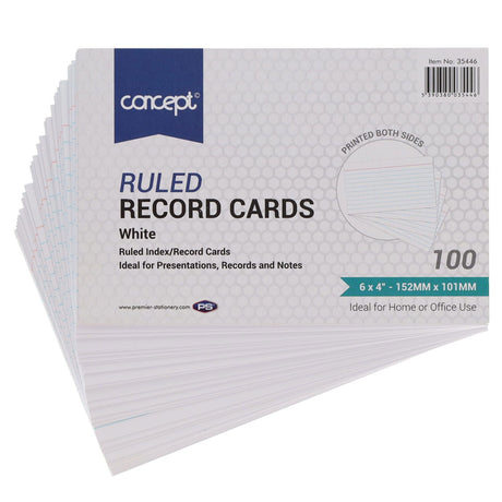 Premier Office 6 x 4 Ruled Record Cards - White - Pack of 100-Index Cards & Boxes-Premier Office|StationeryShop.co.uk