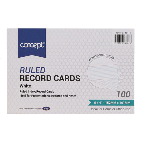 Premier Office 6 x 4 Ruled Record Cards - White - Pack of 100-Index Cards & Boxes-Premier Office|StationeryShop.co.uk