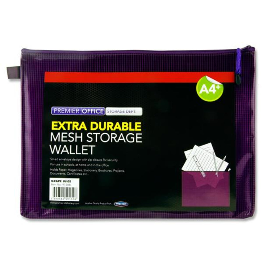 Premier Office A4+ Extra Durable Mesh Storage Wallet - Grape Juice Purple | Stationery Shop UK