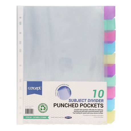 Premier Office A4 Subject Divider Protective Punched Pockets - 10 Tabs | Stationery Shop UK