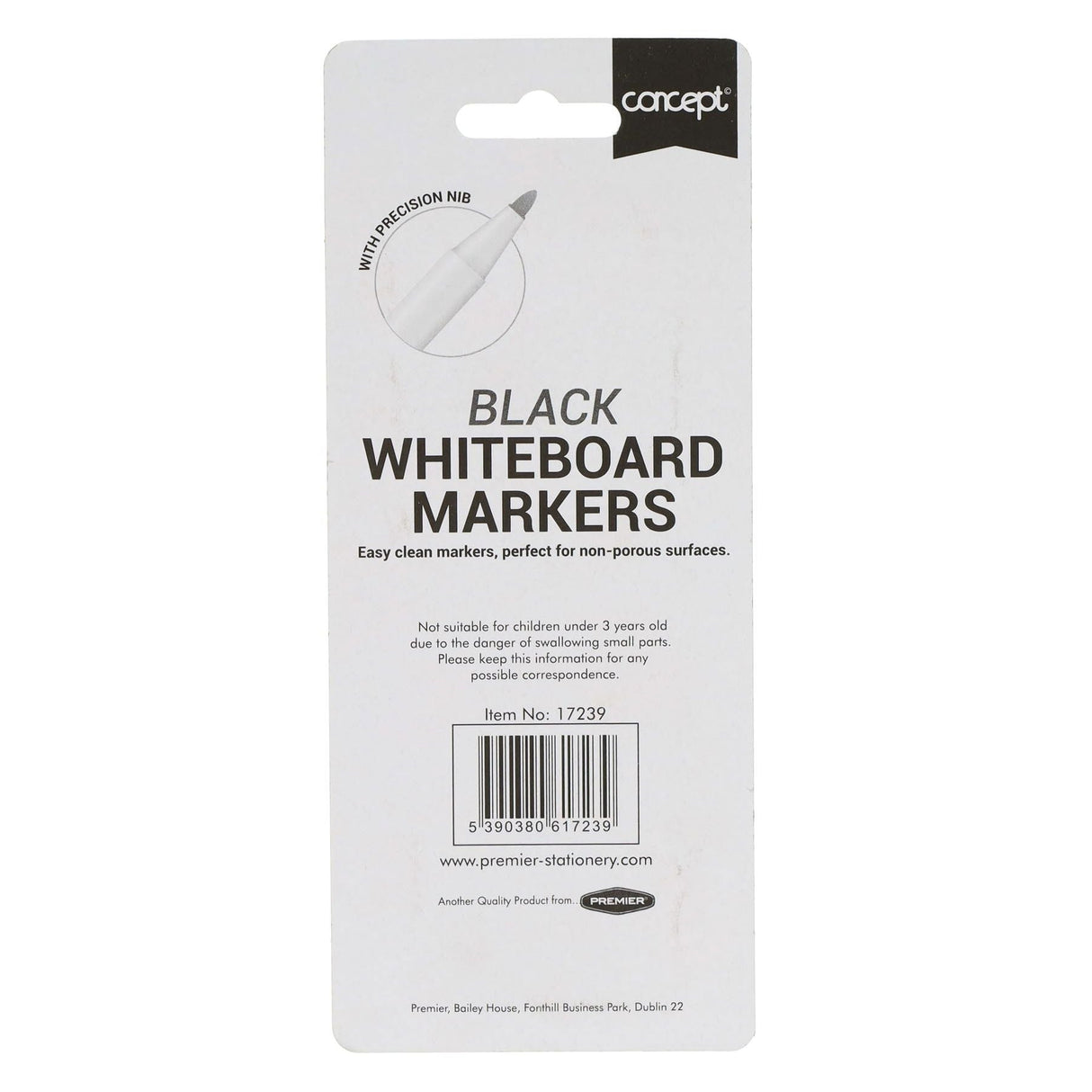 Premier Office Dry Wipe Markers with Eraser - Black - Pack of 3-Whiteboard Markers-Premier Office|StationeryShop.co.uk