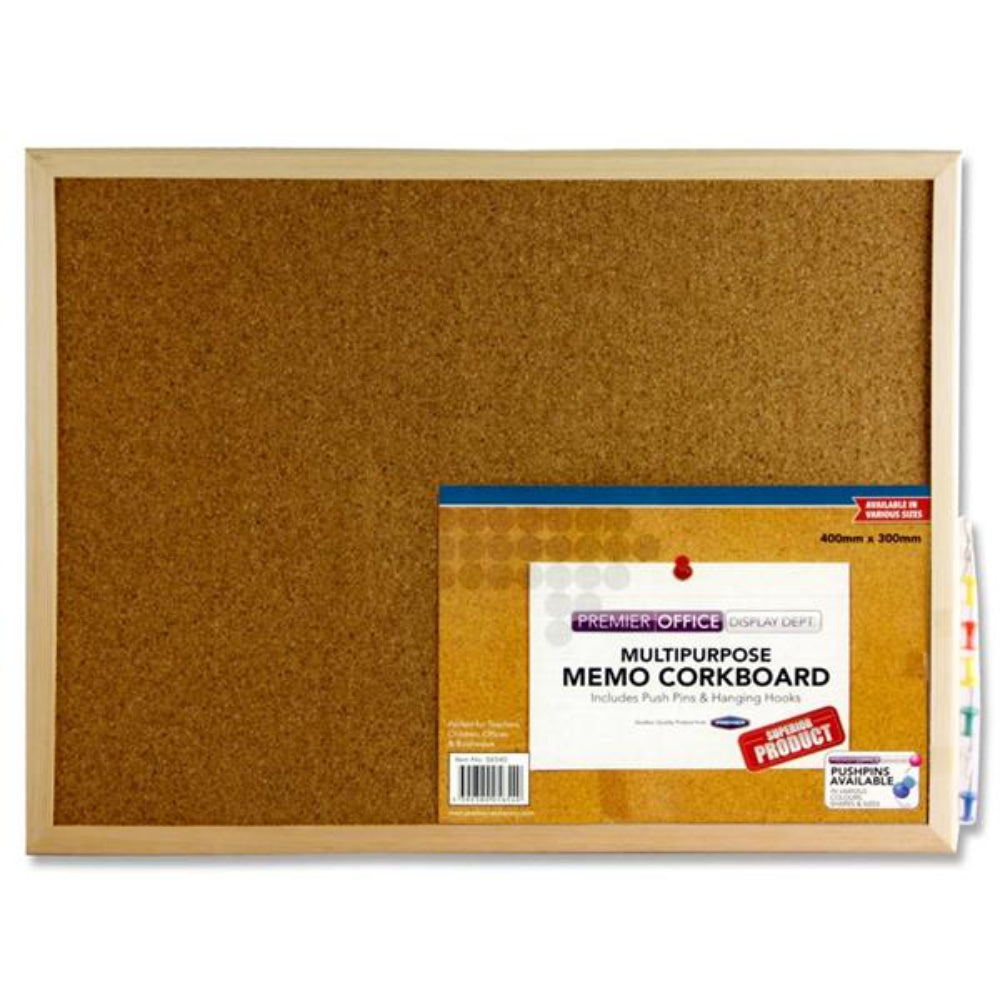 Premier Office Memo Cork Notice Board - 40cm - 30cm | Stationery Shop UK