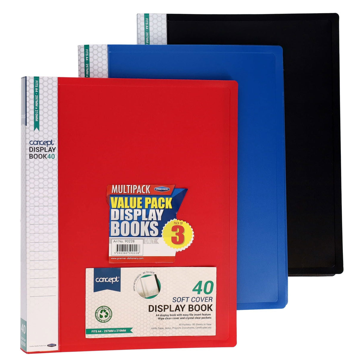 Premier Office Multipack | A4 40 Pocket Display Book - Pack of 3-Display Books-Premier Office|StationeryShop.co.uk