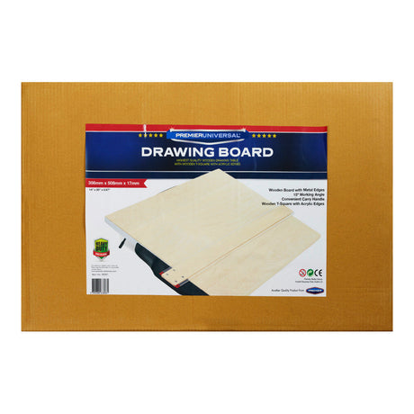 Premier Universal 14x20 Wooden Drawing Board with Metal Edges, T-Square & Carry Handle | Stationery Shop UK